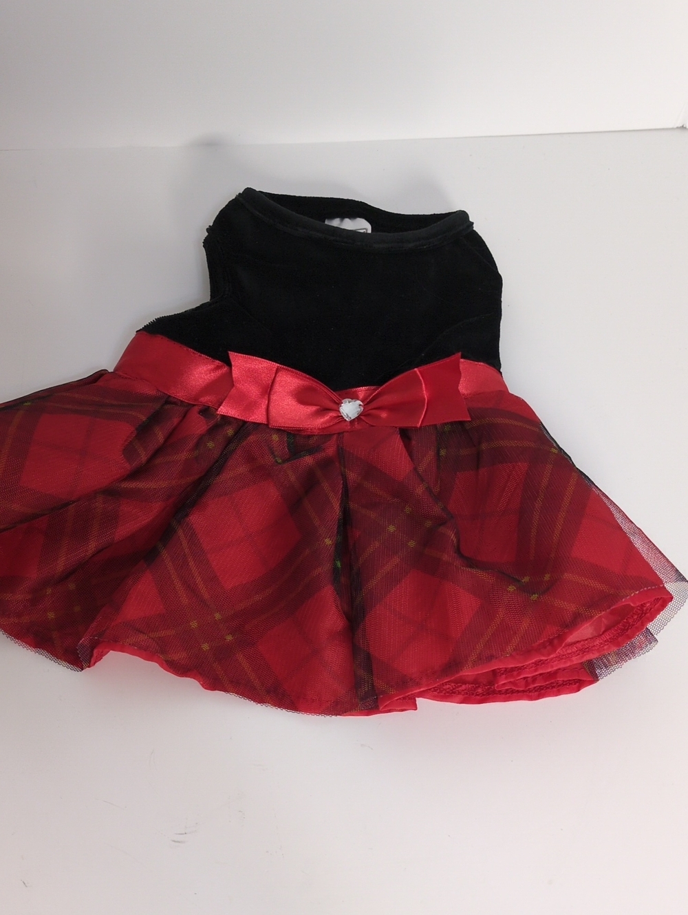 Pup Crew Small Red Plaid Velvet Holiday Dog Dress Rhinestone Bow Christmas